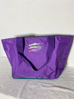 Vintage 80s/90s Jordache Purple Turquoise Colorblock Nylon Tote Bag Beach Bag